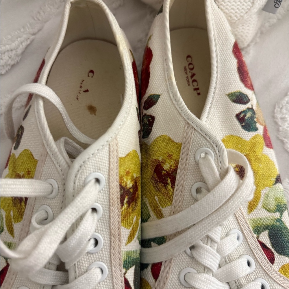 Coach White Floral Canvas Sneakers - Picture 2 of 15